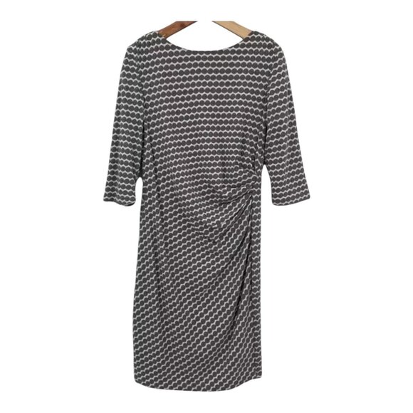 Coldwater Creek Printed Knit Dot Gray Sheath Ruched Work Date Fitted Dress 12 - Picture 2 of 8